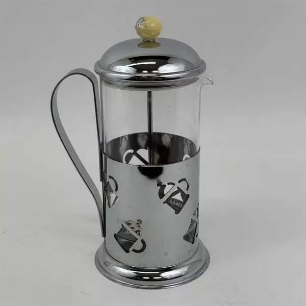 Silver Tone And Glass French Press Coffee Maker With Pierced Coffee Pot Pattern 