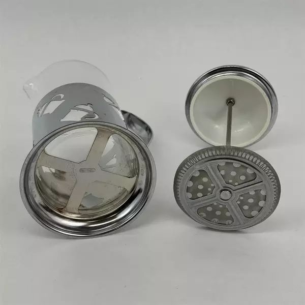Silver Tone And Glass French Press Coffee Maker With Pierced Coffee Pot Pattern 