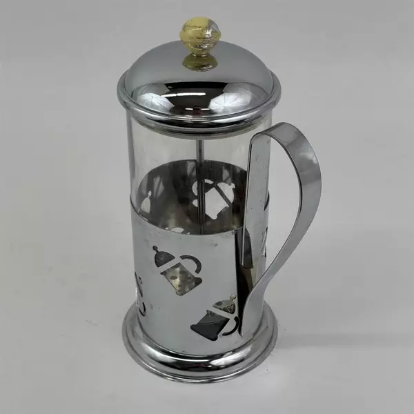 Silver Tone And Glass French Press Coffee Maker With Pierced Coffee Pot Pattern 