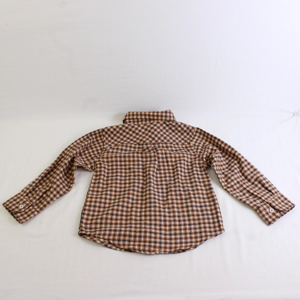 NWT Ben Sherman Brown Red Blue Gingham Long-Sleeve Button-Up Boys' Size 4