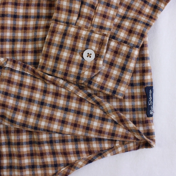 NWT Ben Sherman Brown Red Blue Gingham Long-Sleeve Button-Up Boys' Size 4