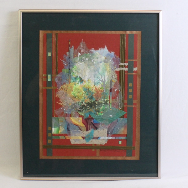 Heaven-Haven: Blood Red Framed Collage Art Signed Wendy F. Hitchcock