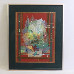 Heaven-Haven: Blood Red Framed Collage Art Signed Wendy F. Hitchcock