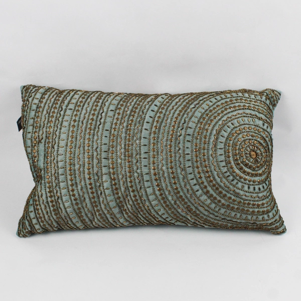 Newport Beaded Throw Pillow Cushion Turquoise Gold Beads 11" x 19"