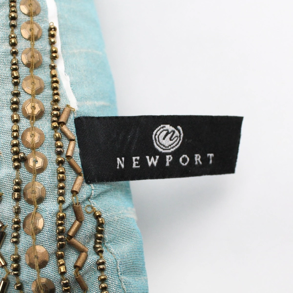 Newport Beaded Throw Pillow Cushion Turquoise Gold Beads 11" x 19"