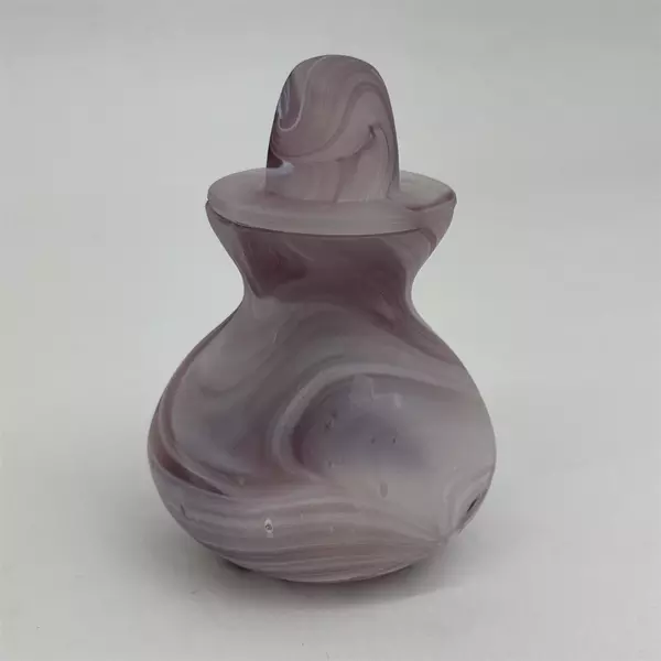  Swirled Art Glass Jar With Lid Lavender And White
