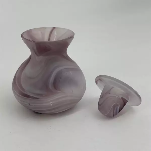  Swirled Art Glass Jar With Lid Lavender And White