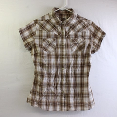 Outback Trading Co. Brown Plaid Snap Button Top Women's Size Large