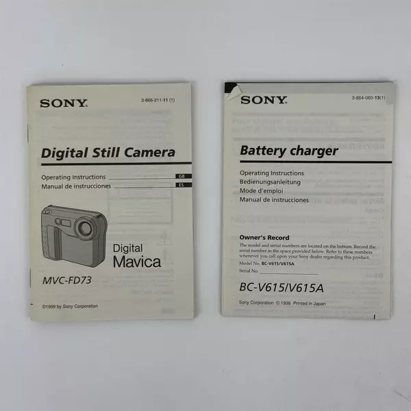 Sony Digital Mavica MVC-FD73 Camera Manual Only 1999