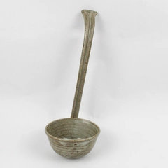Unbranded Handmade Brown Ceramic Ladle 12" Long Rustic Farmhouse