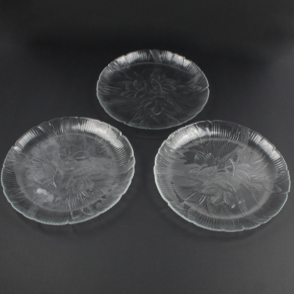 Lot Of 3 Arcoroc Canterbury Pattern Clear Glass Dinner Plates 10.75" Diameter