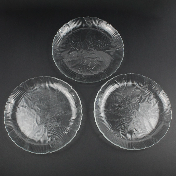 Lot Of 3 Arcoroc Canterbury Pattern Clear Glass Dinner Plates 10.75" Diameter