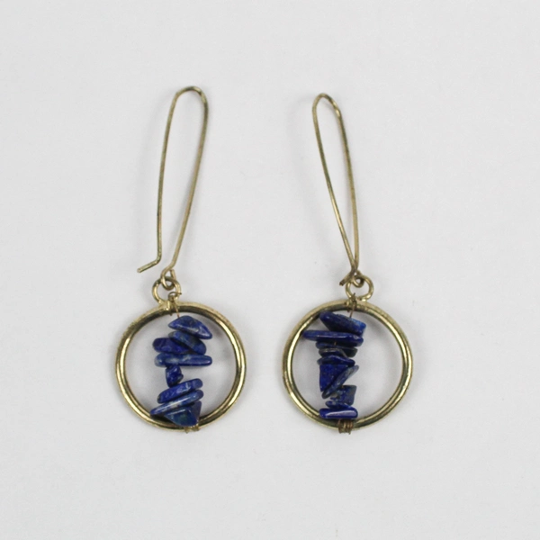 Blue Sodalite Chip Gold-Tone Dangle Earrings