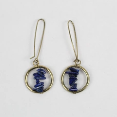 Blue Sodalite Chip Gold-Tone Dangle Earrings