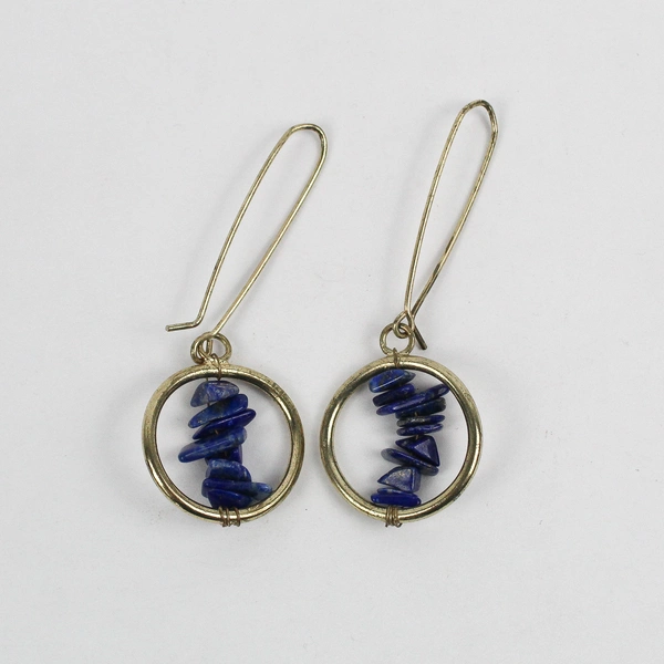 Blue Sodalite Chip Gold-Tone Dangle Earrings