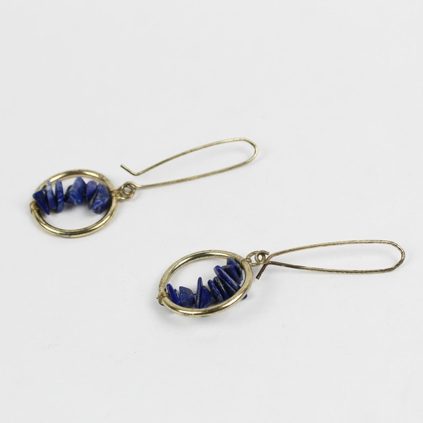 Blue Sodalite Chip Gold-Tone Dangle Earrings