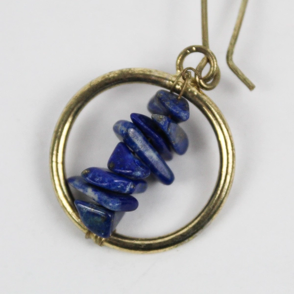 Blue Sodalite Chip Gold-Tone Dangle Earrings