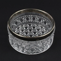 Unbranded Cut Glass Bowl With Silver Decor Plate Rimming 4.5" Diameter 2.5" Tall