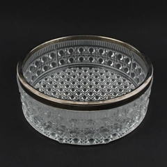 Unbranded Cut Glass Bowl With Silver Decor Plate Rimming 9" Diameter 3.25" Tall
