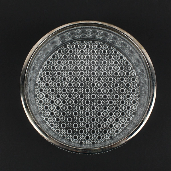 Unbranded Cut Glass Bowl With Silver Decor Plate Rimming 9" Diameter 3.25" Tall