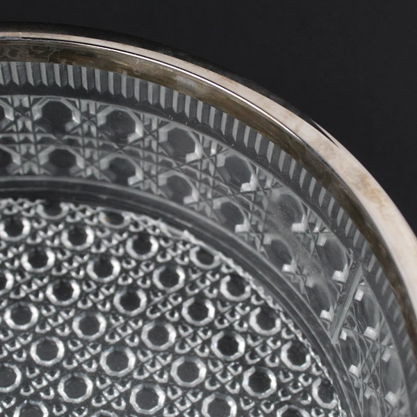 Unbranded Cut Glass Bowl With Silver Decor Plate Rimming 9" Diameter 3.25" Tall