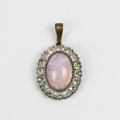 Vintage Silver-Tone Oval Opalite Pendant No Chain 1"