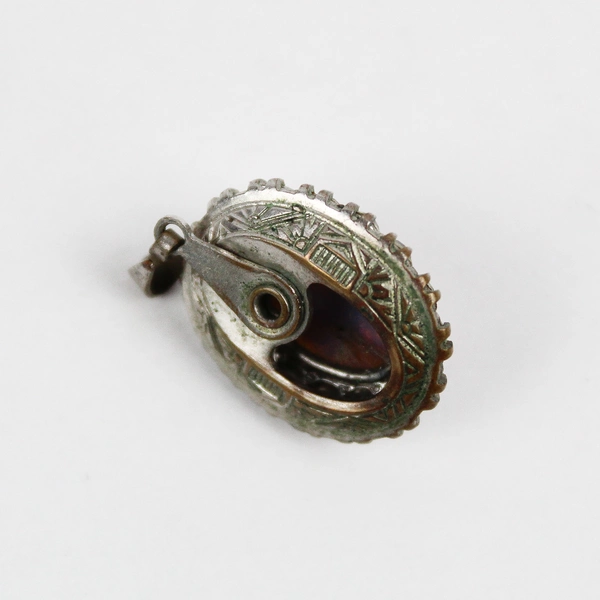 Vintage Silver-Tone Oval Opalite Pendant No Chain 1"