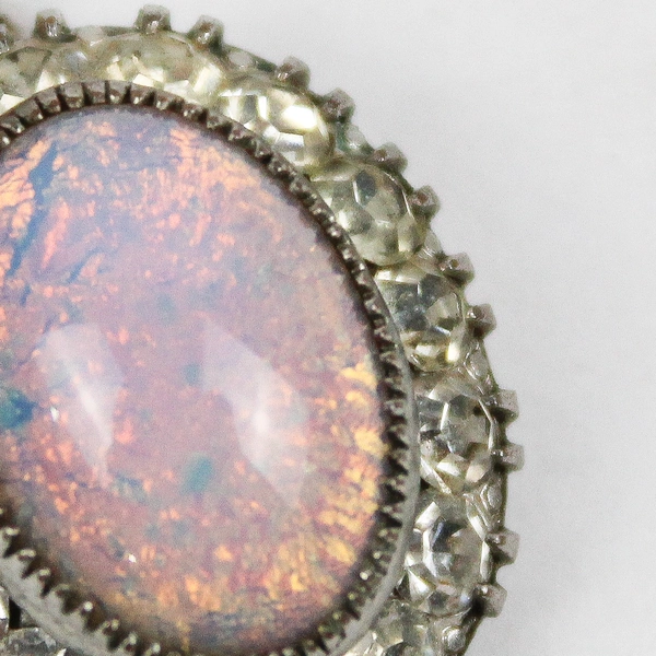 Vintage Silver-Tone Oval Opalite Pendant No Chain 1"