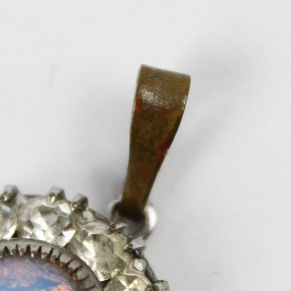 Vintage Silver-Tone Oval Opalite Pendant No Chain 1"