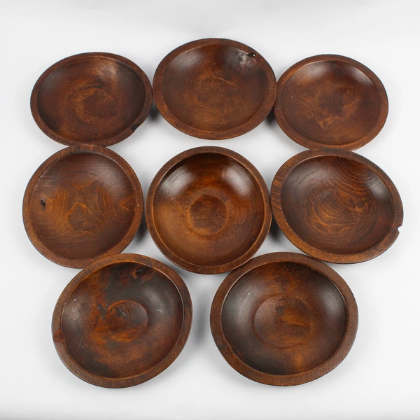 Lot Of 8 Unbranded Handmade Carved Wood Small Salad Plates About 7.25" Diameter