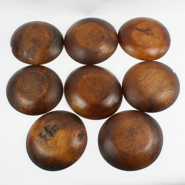 Lot Of 8 Unbranded Handmade Carved Wood Small Salad Plates About 7.25" Diameter