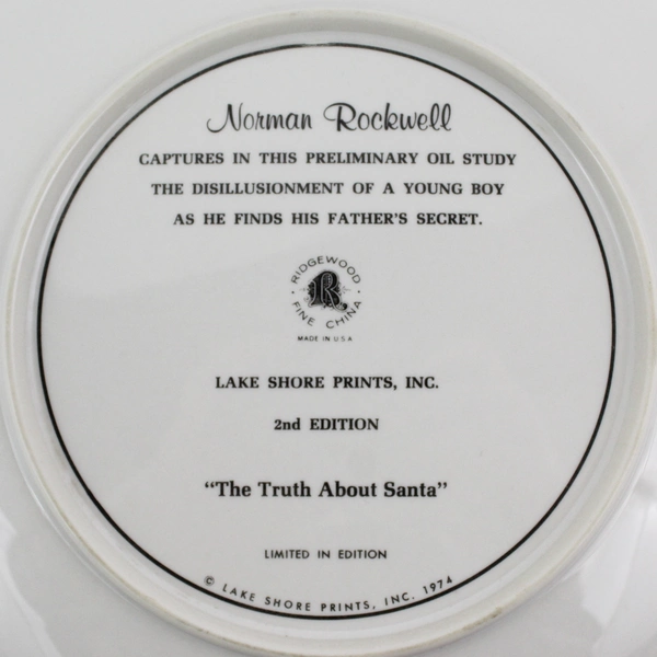 1974 Lake Shore Prints Inc Norman Rockwell The Truth About Santa 2nd Ed. Plate
