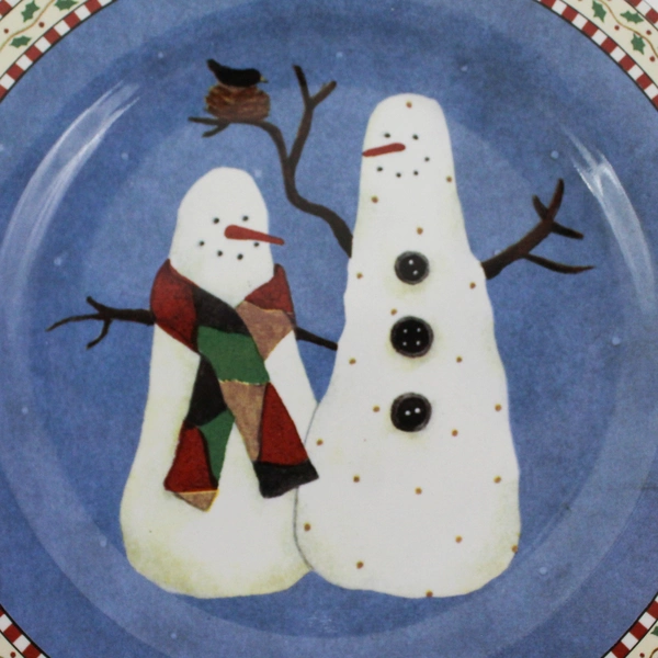 1997 Sakura Debbie Mumm SNOWMAN Christmas Holiday  Salad Dessert Plate 8"
