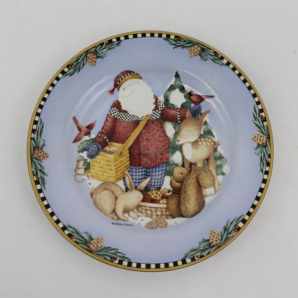 1998 Sakura Debbie Mumm Woodland Santa Plate Salad Dessert Holiday Christmas 8"