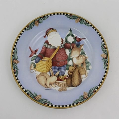 1998 Sakura Debbie Mumm Woodland Santa Plate Salad Dessert Holiday Christmas 8"