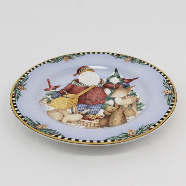 1998 Sakura Debbie Mumm Woodland Santa Plate Salad Dessert Holiday Christmas 8"