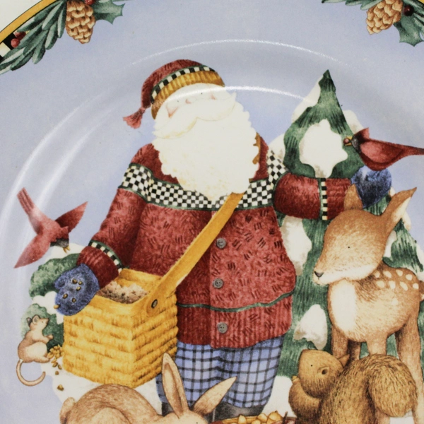 1998 Sakura Debbie Mumm Woodland Santa Plate Salad Dessert Holiday Christmas 8"