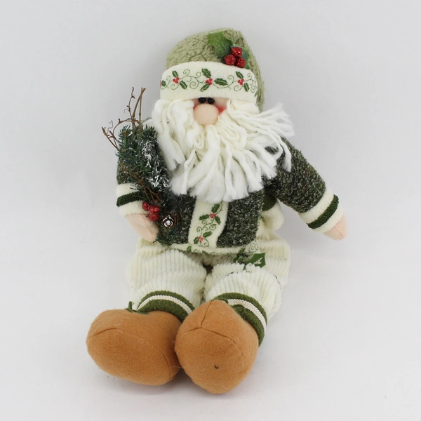 21" Fabric Woodland Santa Shelf Sitter Figurine Holly Pattern China