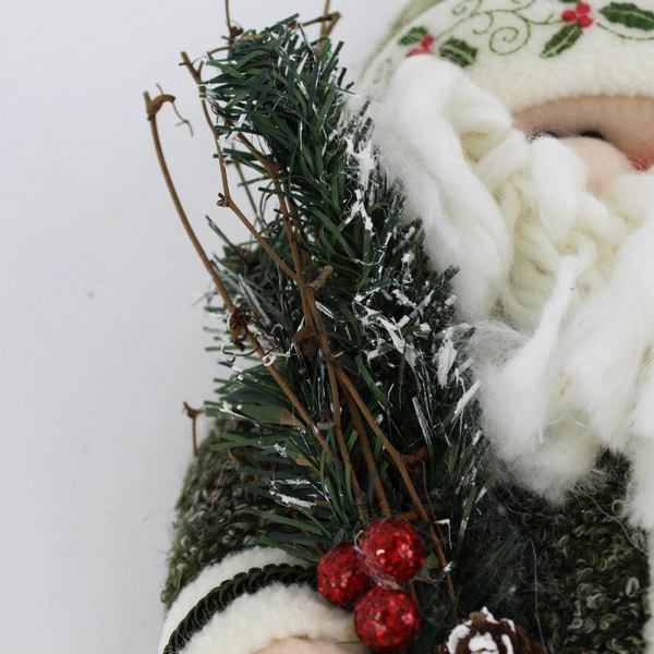 21" Fabric Woodland Santa Shelf Sitter Figurine Holly Pattern China