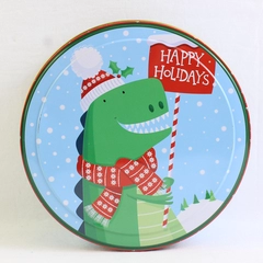Lindy Bowman Co. Round Christmas Dinosaur Cookie Tin 7"