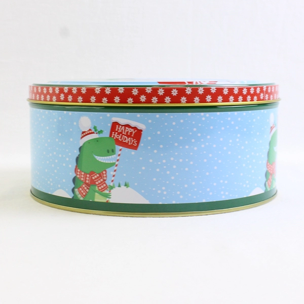 Lindy Bowman Co. Round Christmas Dinosaur Cookie Tin 7"