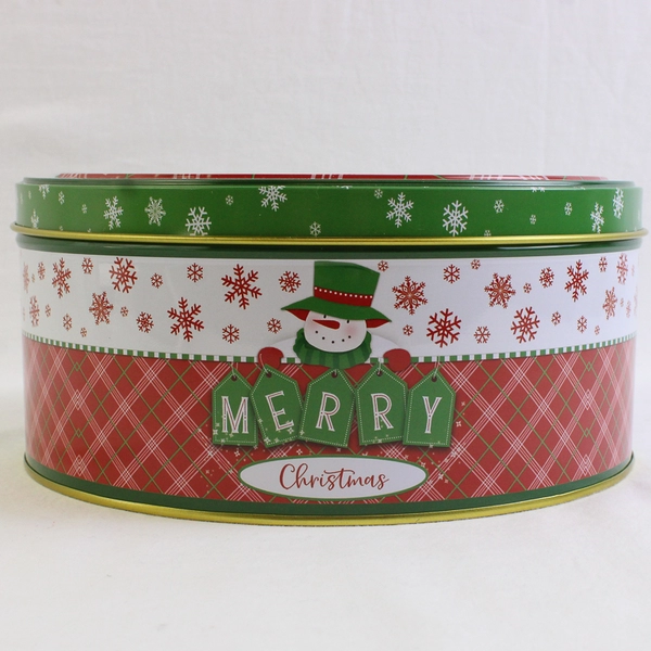 Lindy Bowman Co. Round Christmas Snowman Cookie Tin 7.5"