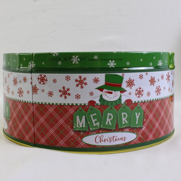 Lindy Bowman Co. Round Christmas Snowman Cookie Tin 7.5"