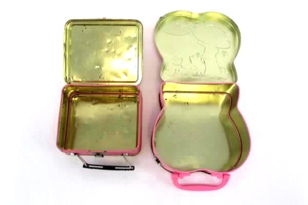 Lot of 2 Pink Metal Lunchbox Tin Strawberry Shortcake and Tweety Bird Surprise