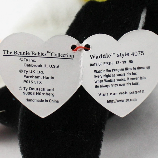 1995 Ty Beanie Babies Waddle the Penguin with Tags Plush Toy Style 4075