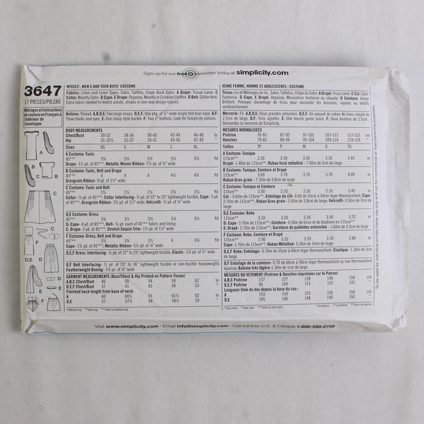 Simplicity Andrea Schewe 3647 Costumes For Adults Women/Men A (XS, S, M, L, XL)
