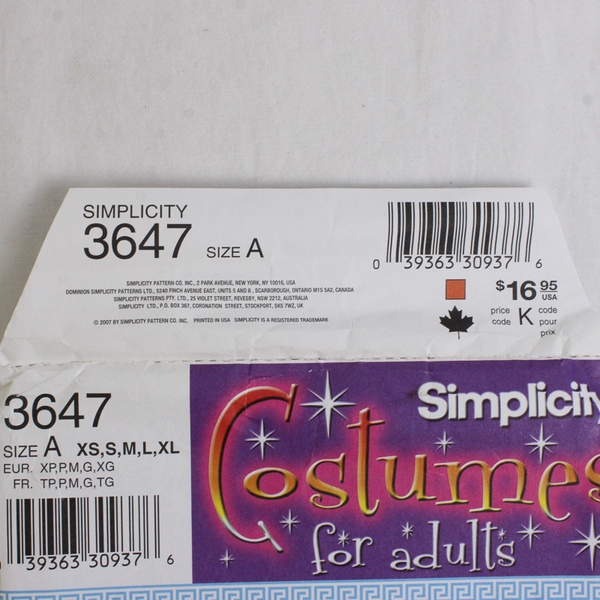 Simplicity Andrea Schewe 3647 Costumes For Adults Women/Men A (XS, S, M, L, XL)