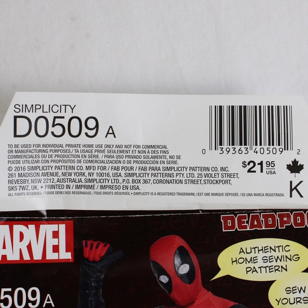 Simplicity Marvel D0509 Deadpool Costume Mens Size A (XS, S, M, L, XL) 2016