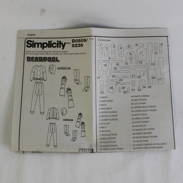 Simplicity Marvel D0509 Deadpool Costume Mens Size A (XS, S, M, L, XL) 2016