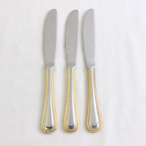 3 Wallace Silver Regal Pearl Gold Accent Front/Back Dinner Knives 8.75" New 